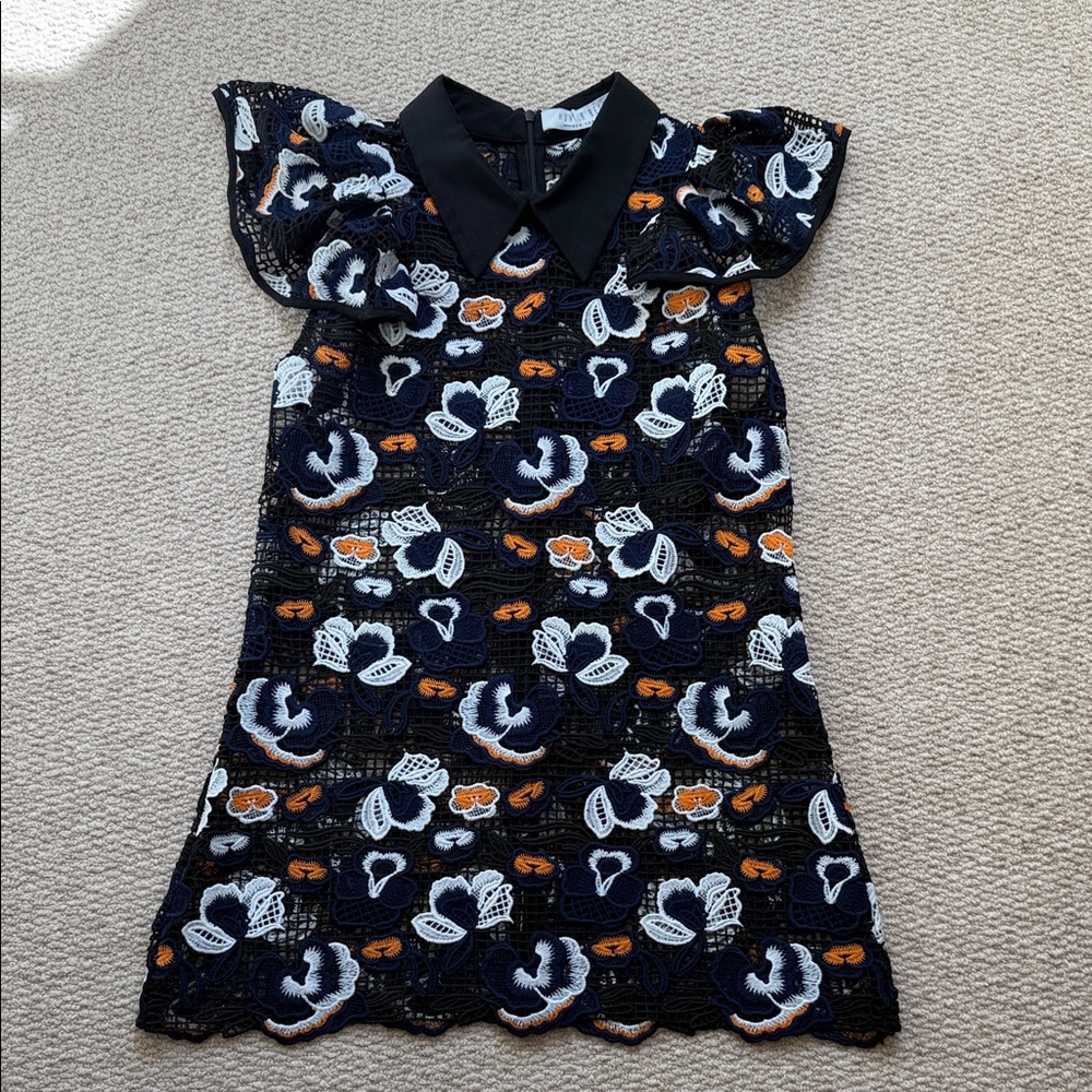 Hunter Bell NY Black, Navy & Orange Lace Tunic Top Sz 6